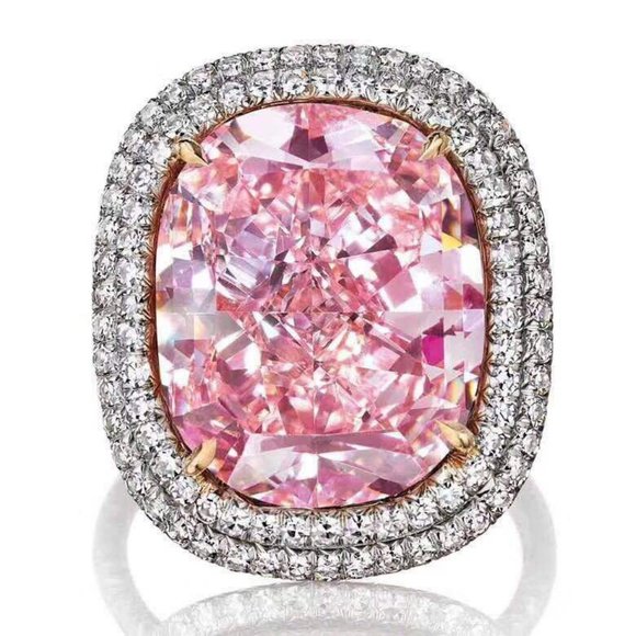 NEW 925 Silver Pink Sapphire Double Halo Ring - Picture 2 of 2